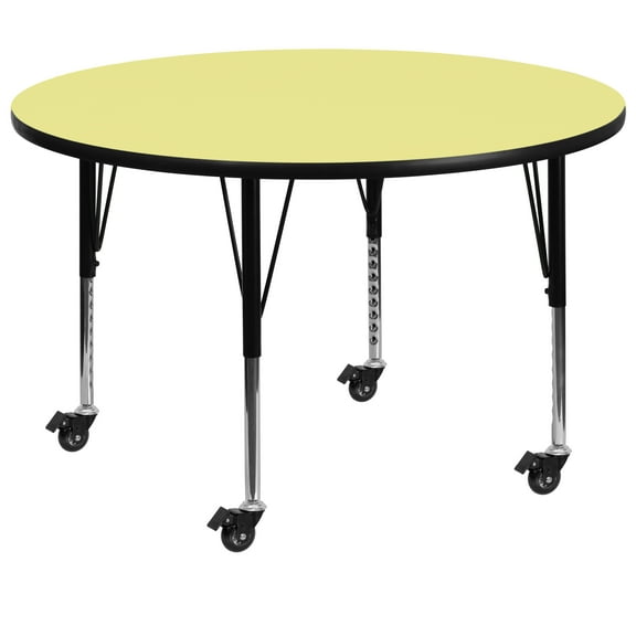 Flash Furniture Mobile 42'' Round Yellow Thermal Laminate Activity Table - Height Adjustable Short Legs