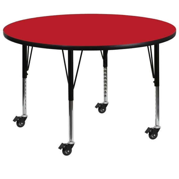 Flash Furniture Mobile 48'' Round Red HP Laminate Activity Table - Height Adjustable Short Legs