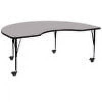Flash Furniture Mobile 48''W x 72''L Kidney Grey Thermal Laminate Activity Table - Height Adjustable Short Legs