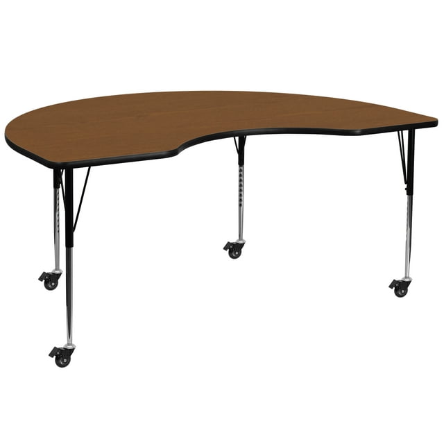 Flash Furniture Mobile 48''W x 96''L Kidney Oak HP Laminate Activity Table - Standard Height Adjustable Legs