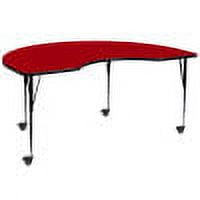 Flash Furniture Mobile 48''W x 96''L Kidney Red Thermal Laminate Activity Table - Standard Height Adjustable Legs
