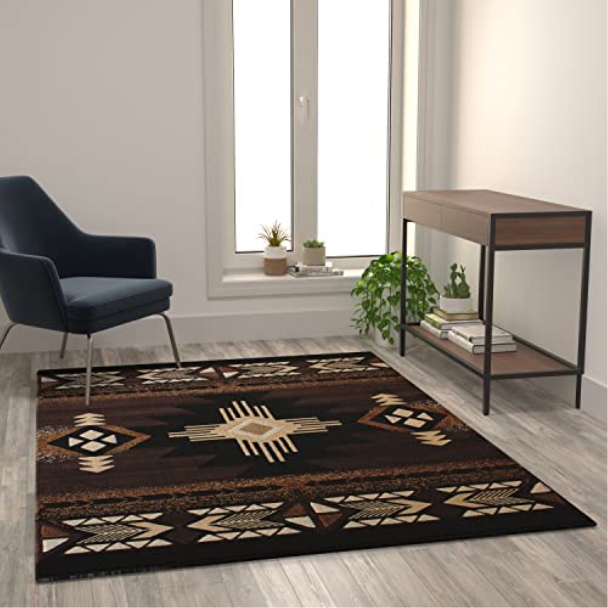 Flash Furniture Mohave Rectangular Southwestern Black, Beige, Brown, Chocolate Area Rug, 5' x 7'