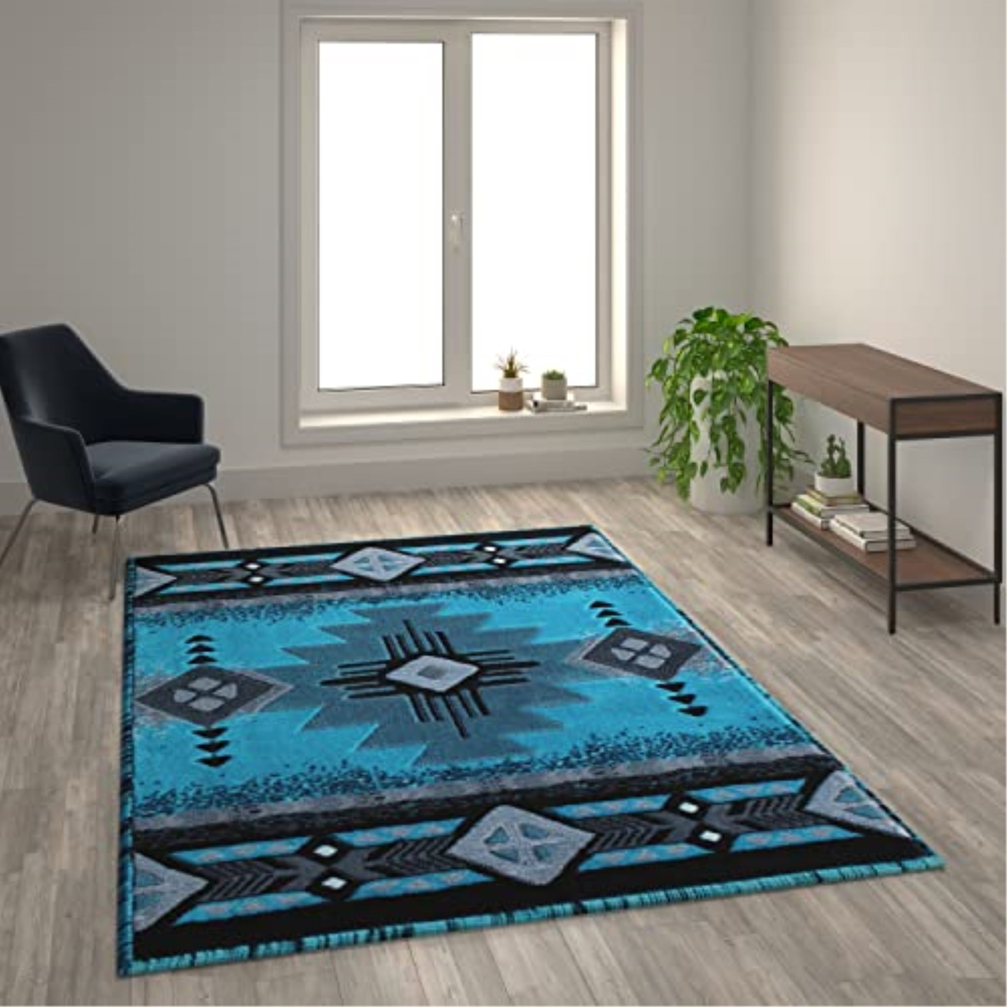 Turquoise 6' x 9' Reversible Synthetic Rectangular Area Rug