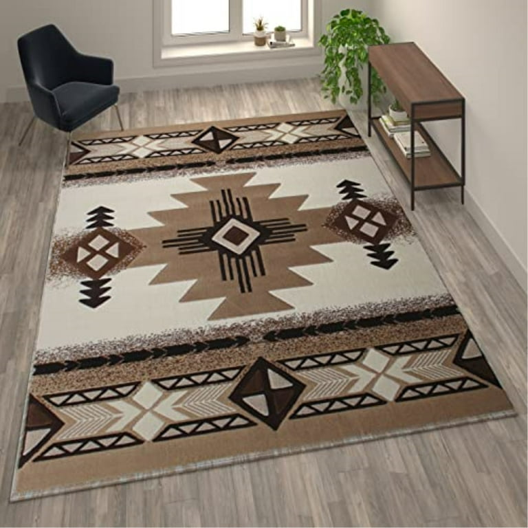 5' x 8' Ivory and Black Southwestern Hand Tufted Non Skid Area Rug 5' x 8' Ivory and Black Southwestern Hand Tufted Non Skid Area Rug