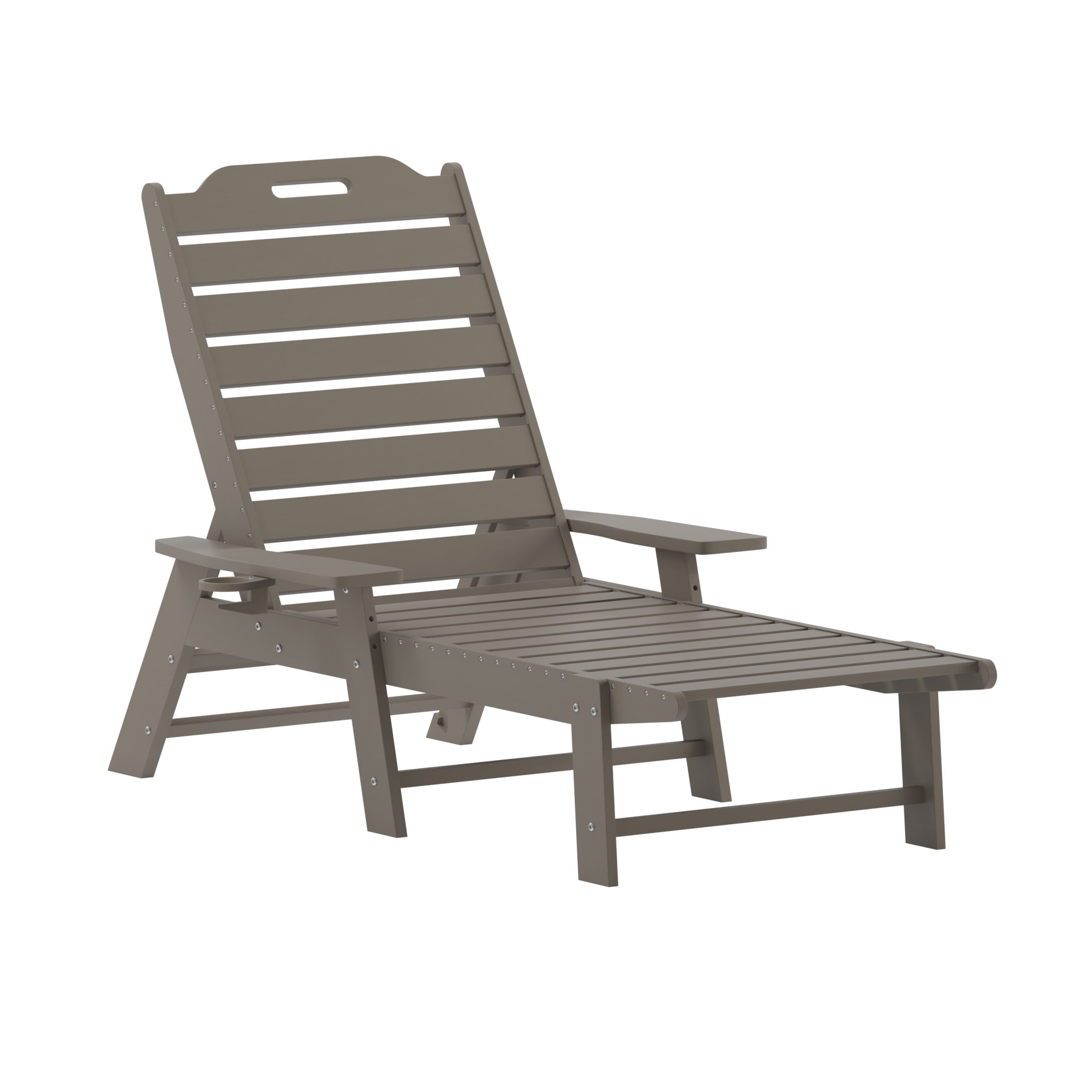 Flash Furniture Monterey Adjustable Adirondack Lounger with Cup Holder- All-Weather Indoor/Outdoor HDPE Lounge Chair in Brown