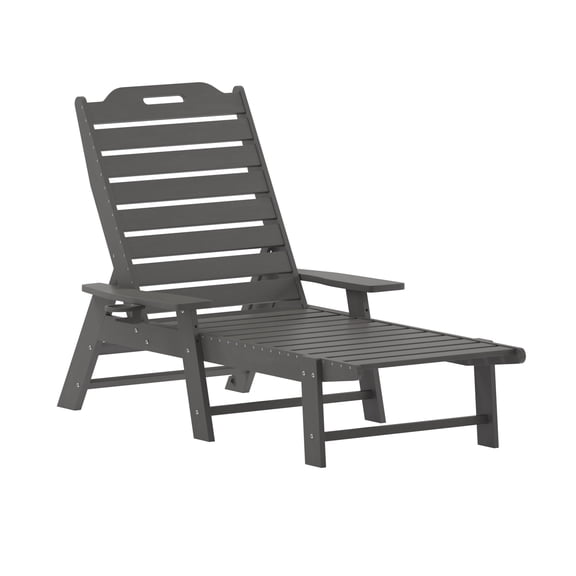 Flash Furniture Monterey Adjustable Adirondack Lounger with Cup Holder- All-Weather Indoor/Outdoor HDPE Lounge Chair in Gray