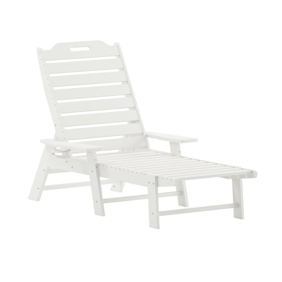 Flash Furniture Monterey Set of 2 Adjustable Adirondack Loungers with Cup Holders- All-Weather Indoor/Outdoor HDPE Lounge Chairs in White