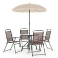 thumbnail image 1 of Flash Furniture Nantucket 6-Piece Patio Set with Glass Table, Umbrella, and 4 Folding Chairs, Brown, 1 of 19