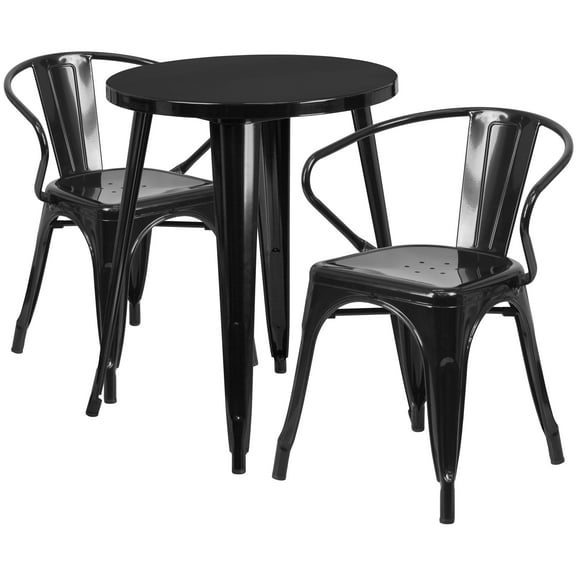 Flash Furniture Napoleon Commercial Grade 24" Round Black Metal Indoor-Outdoor Table Set with 2 Arm Chairs