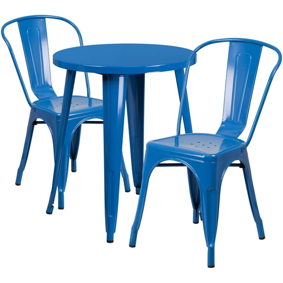 Flash Furniture Napoleon Commercial Grade 24" Round Blue Metal Indoor-Outdoor Table Set with 2 Cafe Chairs
