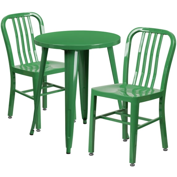 Flash Furniture Napoleon Commercial Grade 24" Round Green Metal Indoor-Outdoor Table Set with 2 Vertical Slat Back Chairs