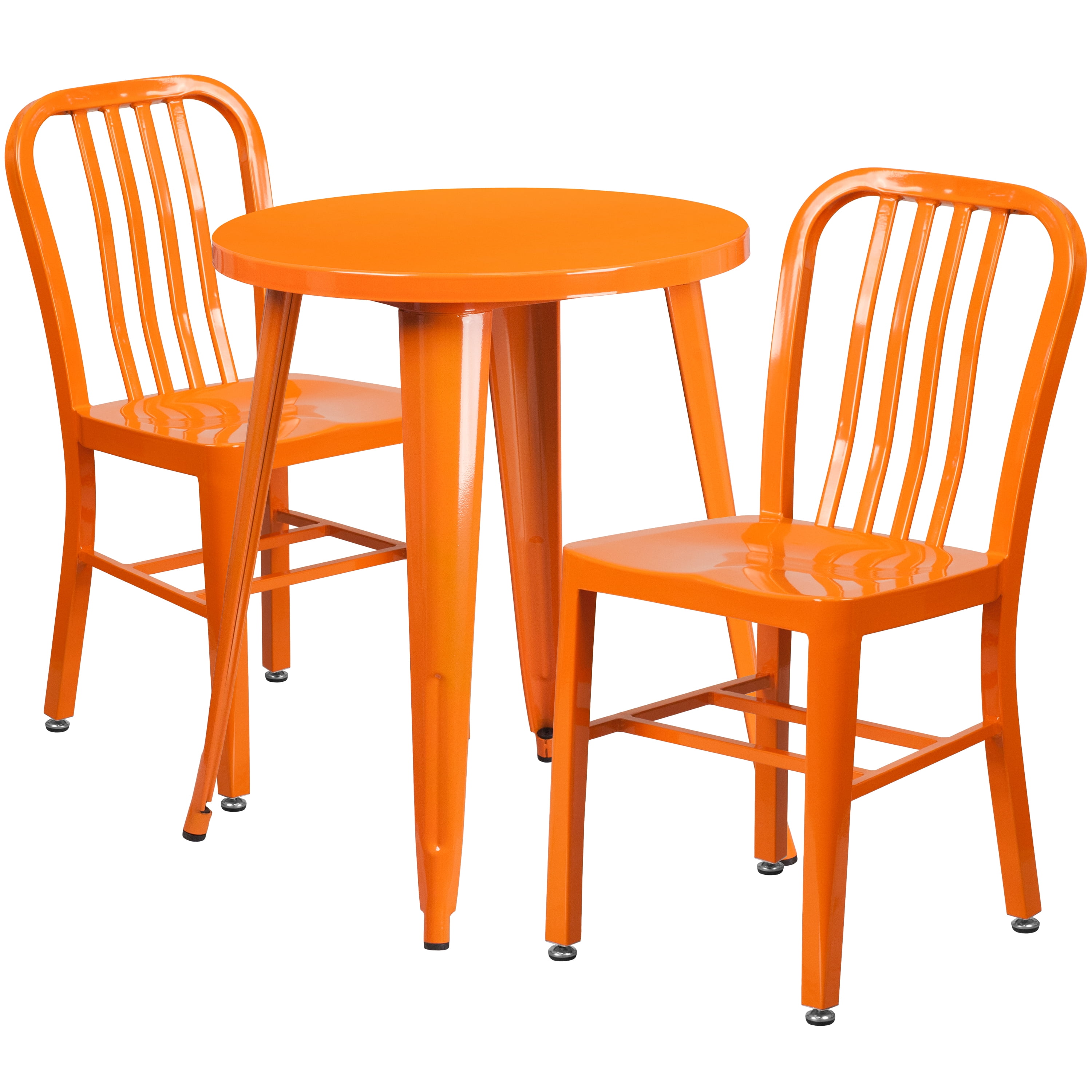 24" Round Orange Metal Dining Table Set with 2 Chairs