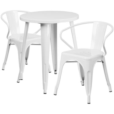Flash Furniture Napoleon Commercial Grade 24" Round White Metal Indoor-Outdoor Table Set with 2 Arm Chairs