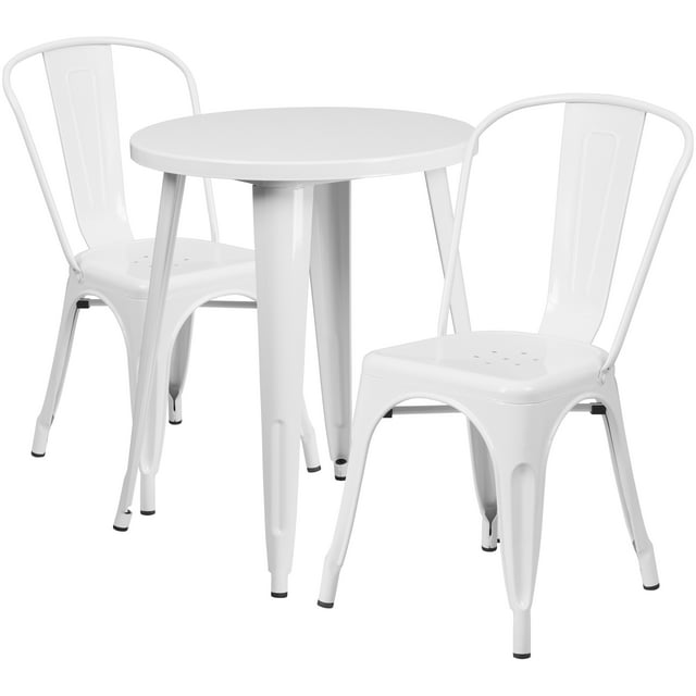 Flash Furniture Napoleon Commercial Grade 24" Round White Metal Indoor-Outdoor Table Set with 2 Cafe Chairs