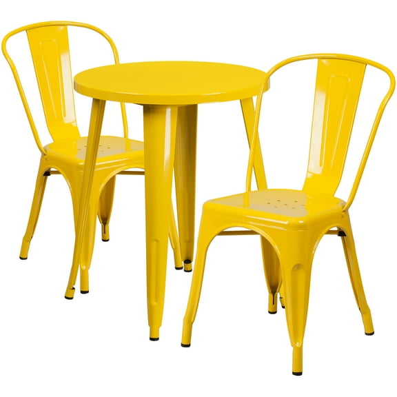 Flash Furniture Napoleon Commercial Grade 24" Round Yellow Metal Indoor-Outdoor Table Set with 2 Cafe Chairs