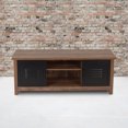 thumbnail image 1 of Flash Furniture New Lancaster Collection Crosscut Oak Wood Grain Finish Storage Bench with Metal Cabinet Doors, 1 of 6