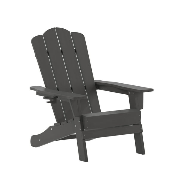 Flash Furniture Newport Adirondack Chair with Cup Holder, Weather Resistant HDPE Adirondack Chair in Gray