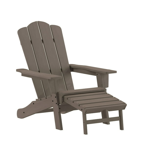 Flash Furniture Newport Adirondack Chair with Cup Holder and Pull Out Ottoman Brown (LEHMP1044110BR)