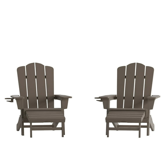 Flash Furniture Newport Adirondack Chair with Pull Out Ottoman Brown 2/Pack (2LEHMP1044110BR)