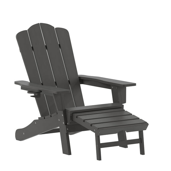 Flash Furniture Newport Adirondack Chair with Pull Out Ottoman Gray (LEHMP1044110GY)