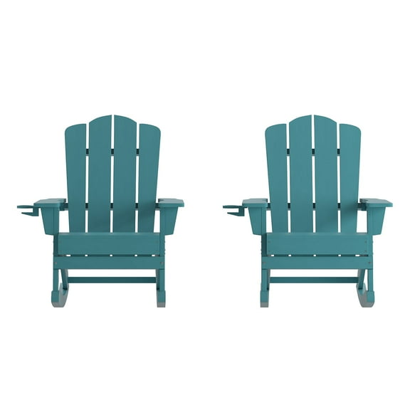 Flash Furniture Newport Adirondack Rocking Chair with Cup Holder Blue 2/Pack (2LEHMP104431BL)