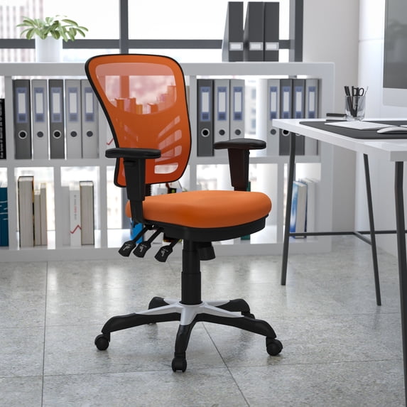 Flash Furniture Mid-Back Orange Mesh Multifunction Executive Swivel Ergonomic Office Chair with Adjustable Arms