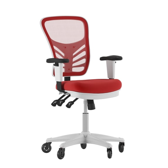 Flash Furniture Nicholas Mesh Mid Back Executive Chair with Arms, 300 lb, Red/White
