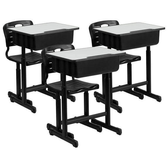 Flash Furniture Nila 23.625" W Adjustable Height Student Desk and Chair Gray 3 Pack (3YUYCX04609010)