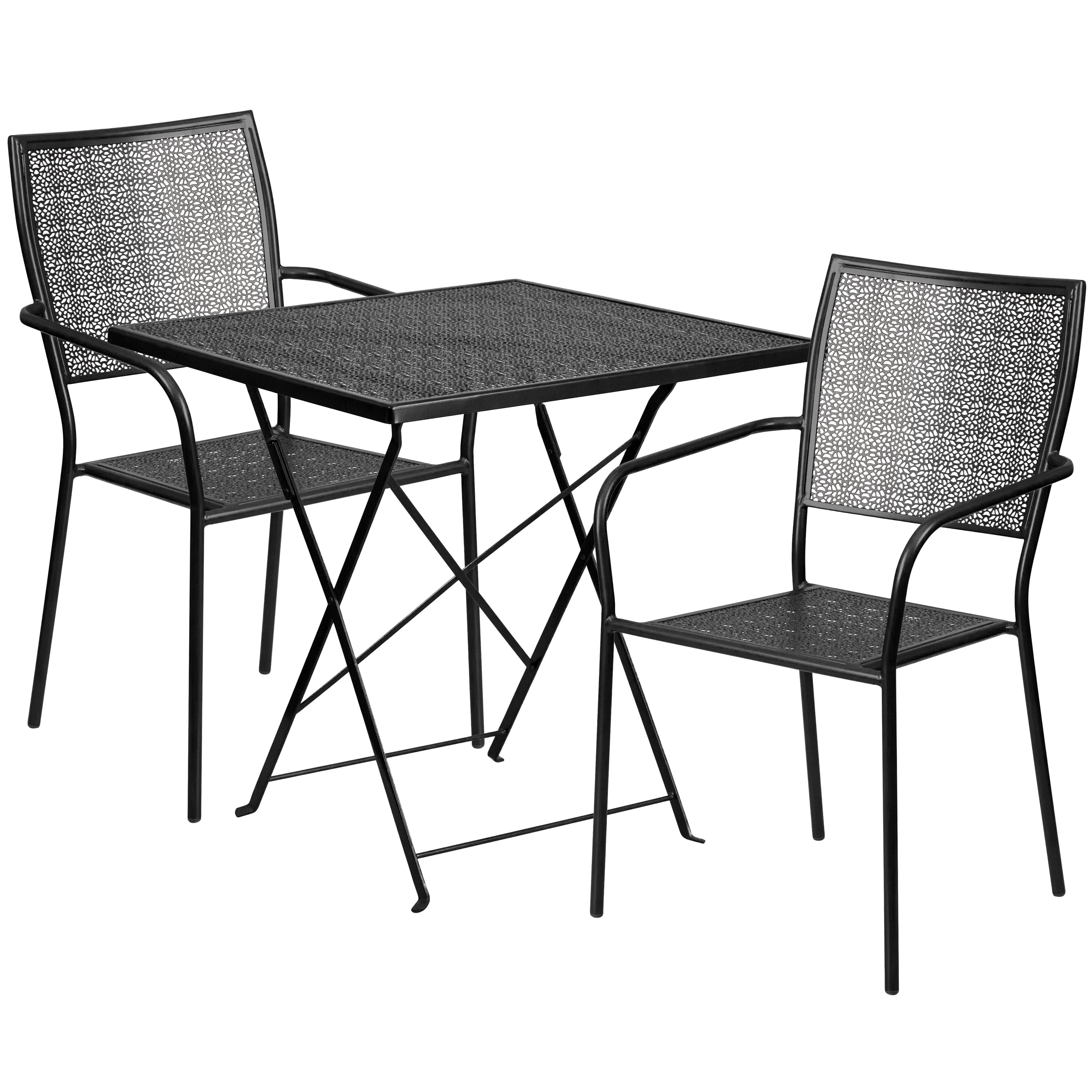 Flash Furniture Oia Commercial Grade 28" Square Black Indoor-Outdoor Steel Folding Patio Table Set with 2 Square Back Chairs - image 1 of 5