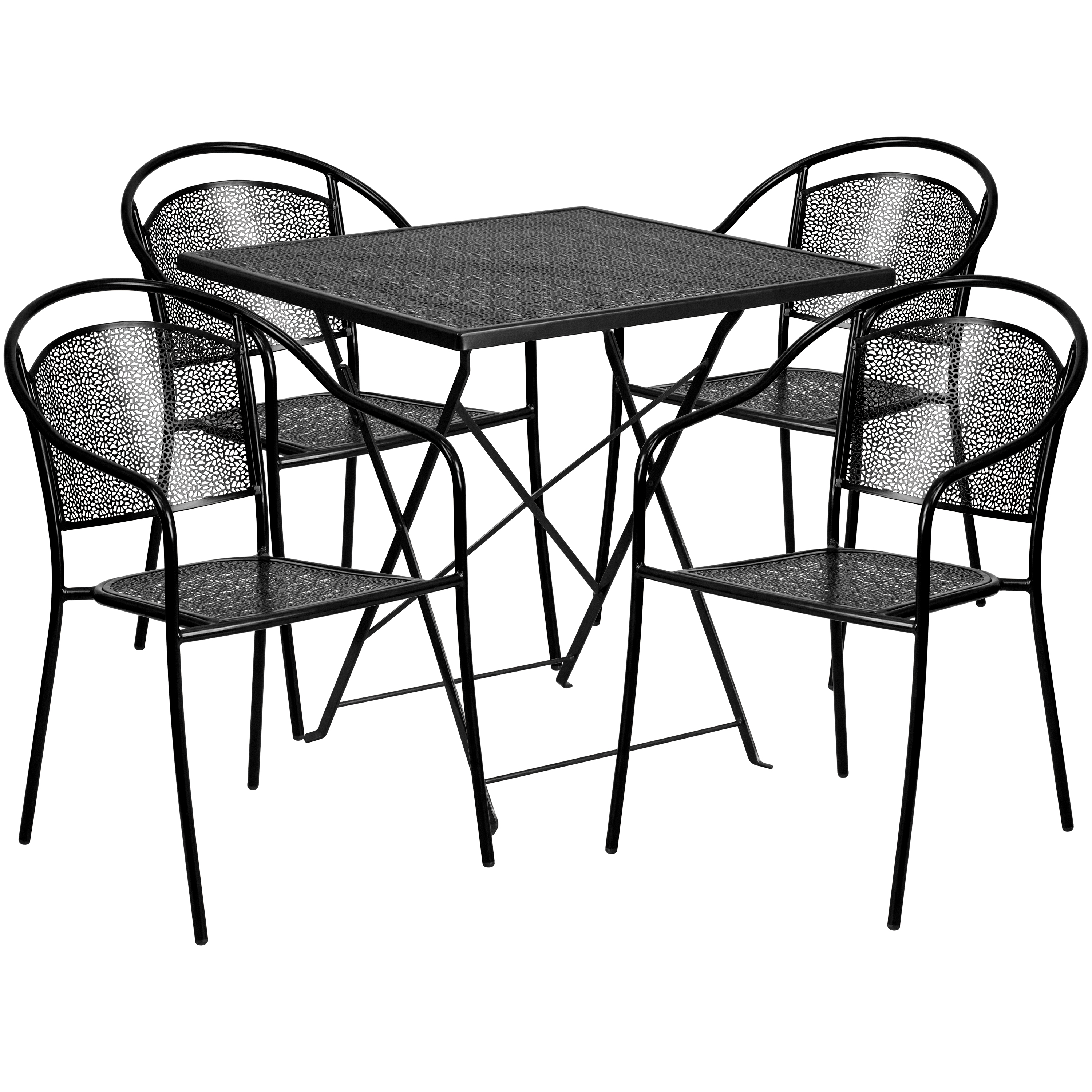 Flash Furniture Oia Commercial Grade 28" Square Black Indoor-Outdoor Steel Folding Patio Table Set with 4 Round Back Chairs - image 1 of 5