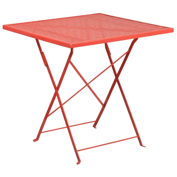 Flash Furniture Oia Commercial Grade 28" Square Coral Indoor-Outdoor Steel Folding Patio Table