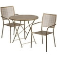 thumbnail image 1 of Flash Furniture Oia Commercial Grade 30" Round Gold Indoor-Outdoor Steel Folding Patio Table Set with 2 Square Back Chairs, 1 of 5