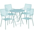 thumbnail image 1 of Flash Furniture Oia Commercial Grade 30" Round Sky Blue Indoor-Outdoor Steel Folding Patio Table Set with 4 Square Back Chairs, 1 of 5
