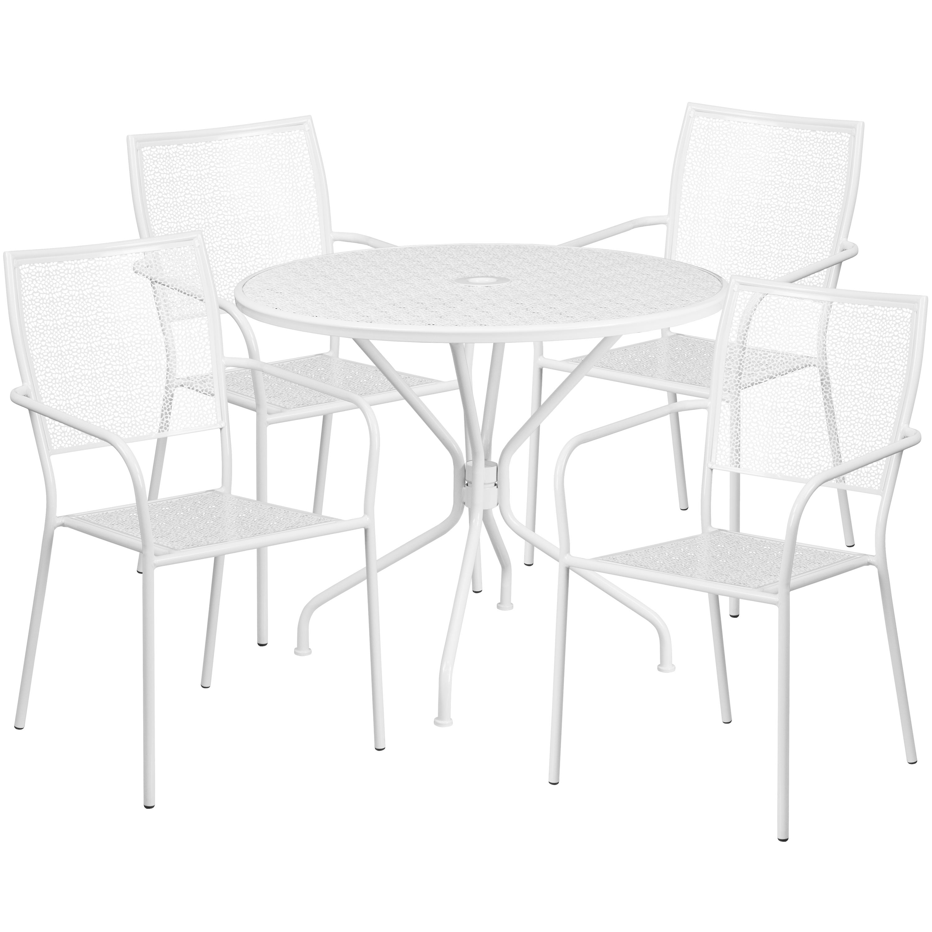 Flash Furniture Oia Commercial Grade 35.25" Round White Indoor-Outdoor Steel Patio Table Set with 4 Square Back Chairs - image 1 of 5
