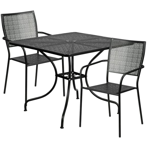 Flash Furniture Oia Commercial Grade 35.5" Square Black Indoor-Outdoor Steel Patio Table Set with 2 Square Back Chairs