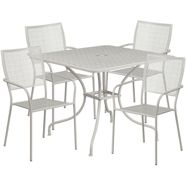 Flash Furniture Oia Commercial Grade 35.5" Square Light Gray Indoor-Outdoor Steel Patio Table Set with 4 Square Back Chairs
