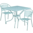 thumbnail image 1 of Flash Furniture Oia Commercial Grade 35.5" Square Sky Blue Indoor-Outdoor Steel Patio Table Set with 2 Round Back Chairs, 1 of 5