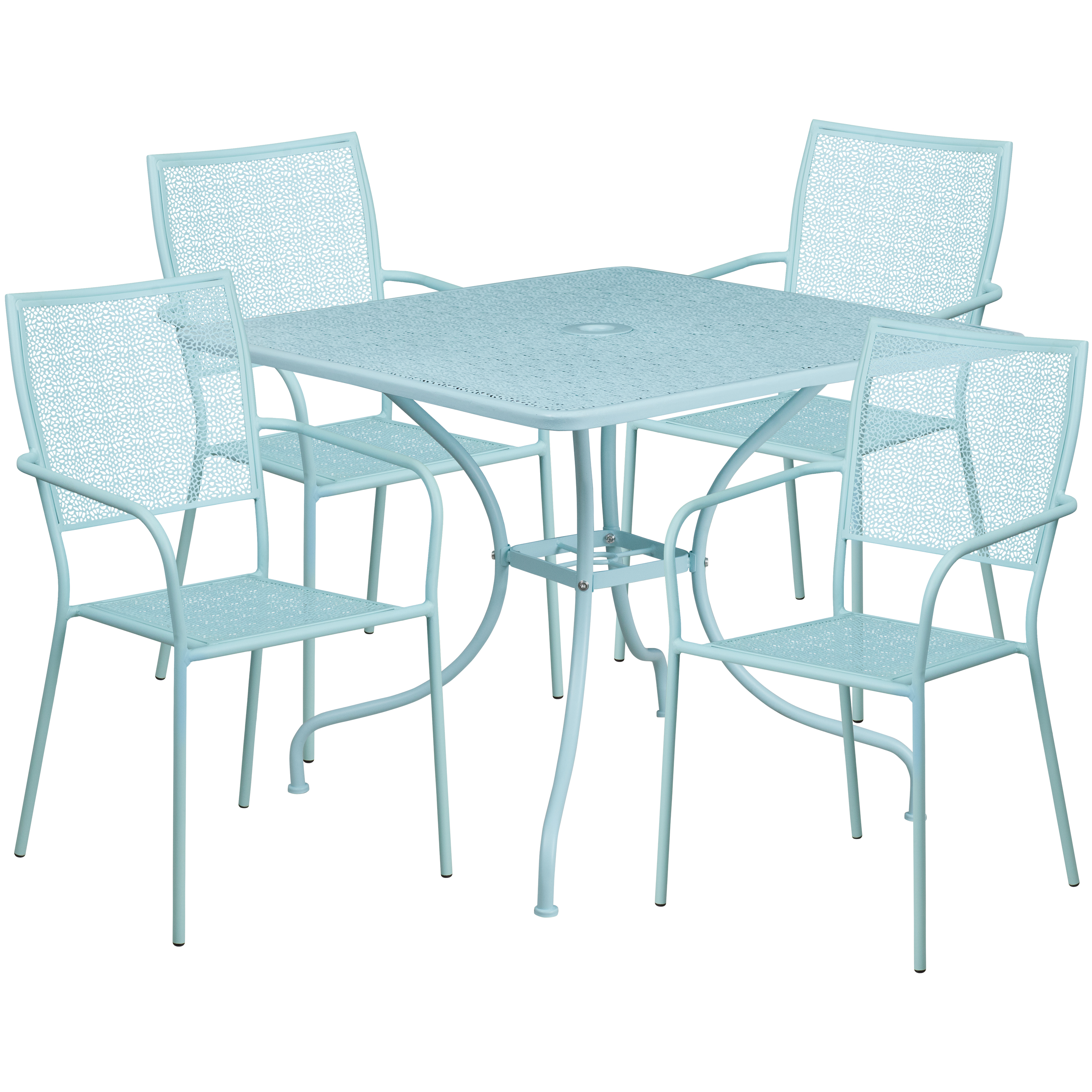 Flash Furniture Oia Commercial Grade 35.5" Square Sky Blue Indoor-Outdoor Steel Patio Table Set with 4 Square Back Chairs - image 1 of 5