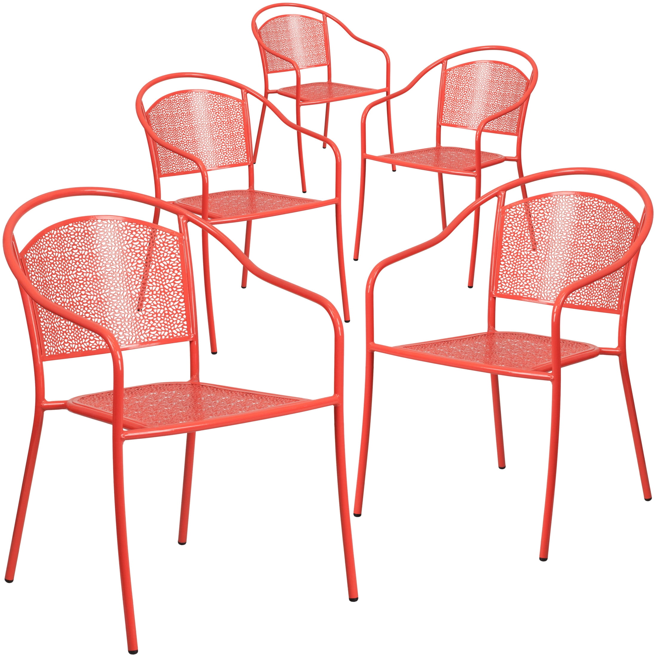 Flash Furniture Oia Commercial Grade 5 Pack Coral Indoor-Outdoor Steel Patio Arm Chair with Round Back