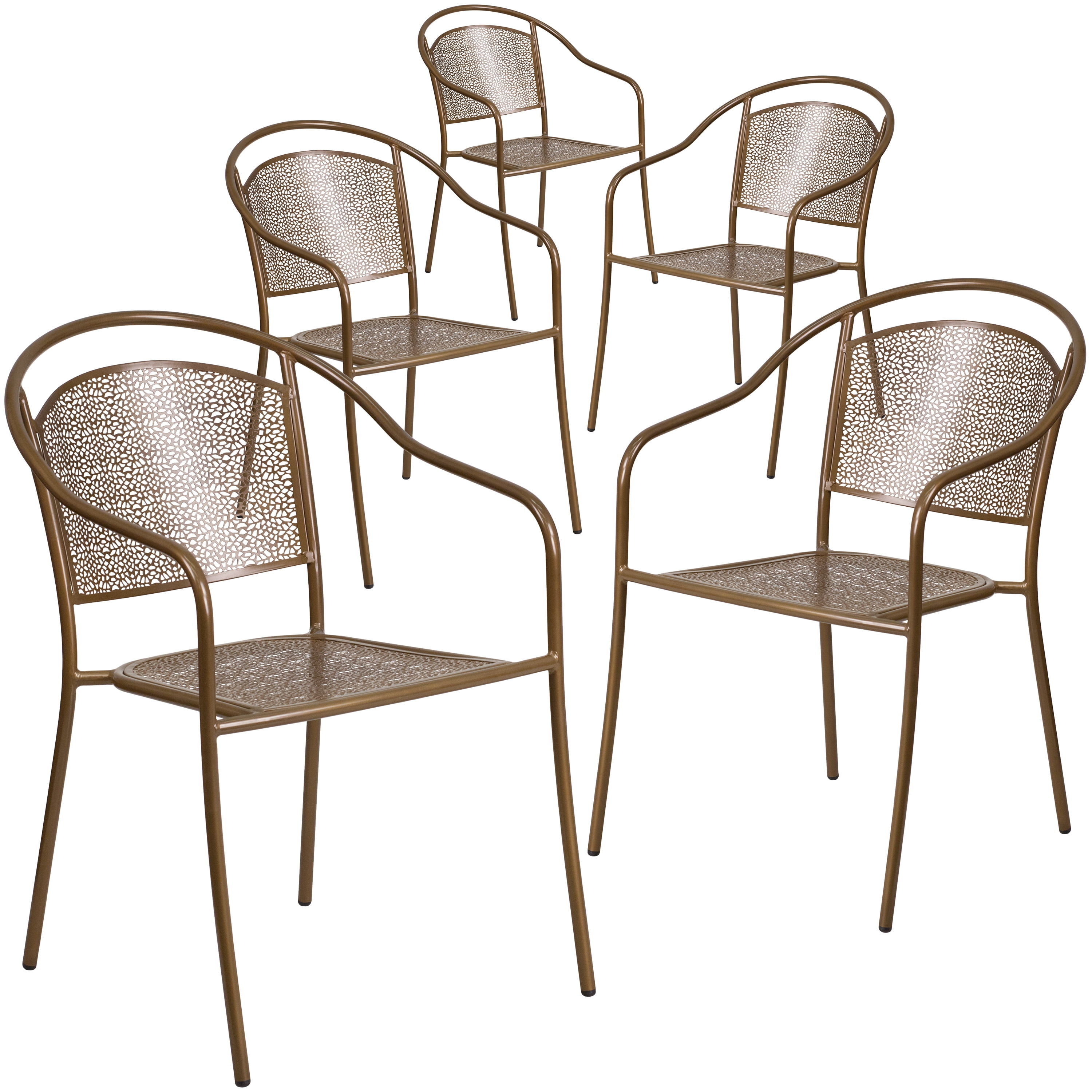 Flash Furniture Oia Commercial Grade 5 Pack Gold Indoor-Outdoor Steel Patio Arm Chair with Round Back