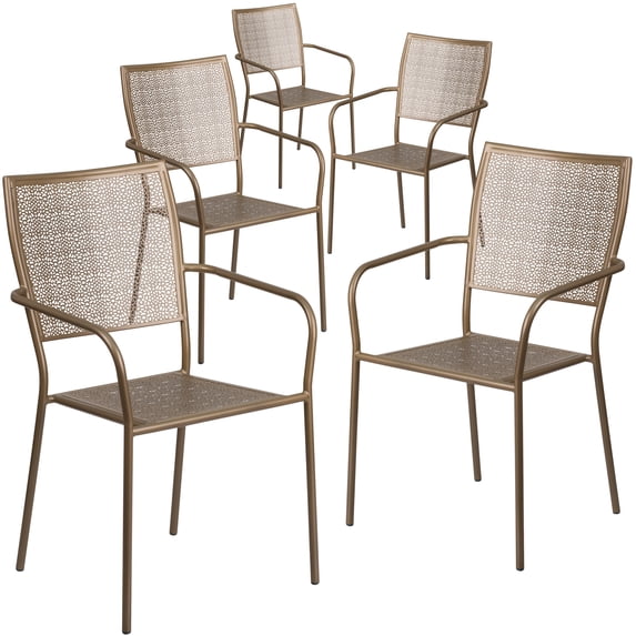 Flash Furniture Oia Commercial Grade 5 Pack Gold Indoor-Outdoor Steel Patio Arm Chair with Square Back