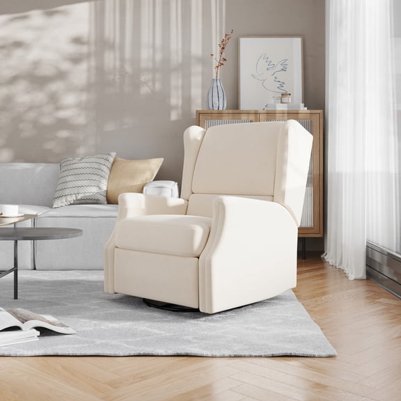 Flash Furniture Swivel Glider Rocker Recliner Chair, Manual 360 Degree Swivel Wingback Recliner Perfect for Living Room, Bedroom, or Nursery in Cream
