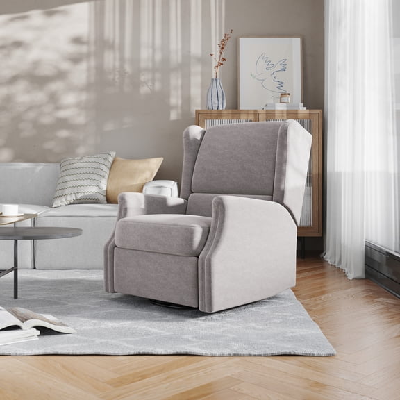 Flash Furniture Swivel Glider Rocker Recliner Chair, Manual 360 Degree Swivel Wingback Recliner Perfect for Living Room, Bedroom, or Nursery in Light Gray