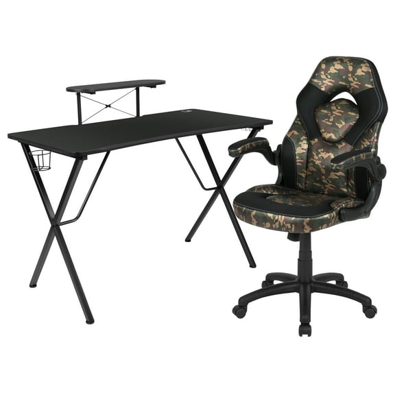 Flash Furniture Optis Black Gaming Desk and Black Racing Chair Set with Cup Holder, Camouflage