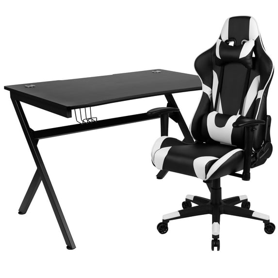 Flash Furniture Optis Black Gaming Desk and Black Reclining Gaming Chair Set with Cup Holder, Headphone Hook & 2 Wire Management Holes