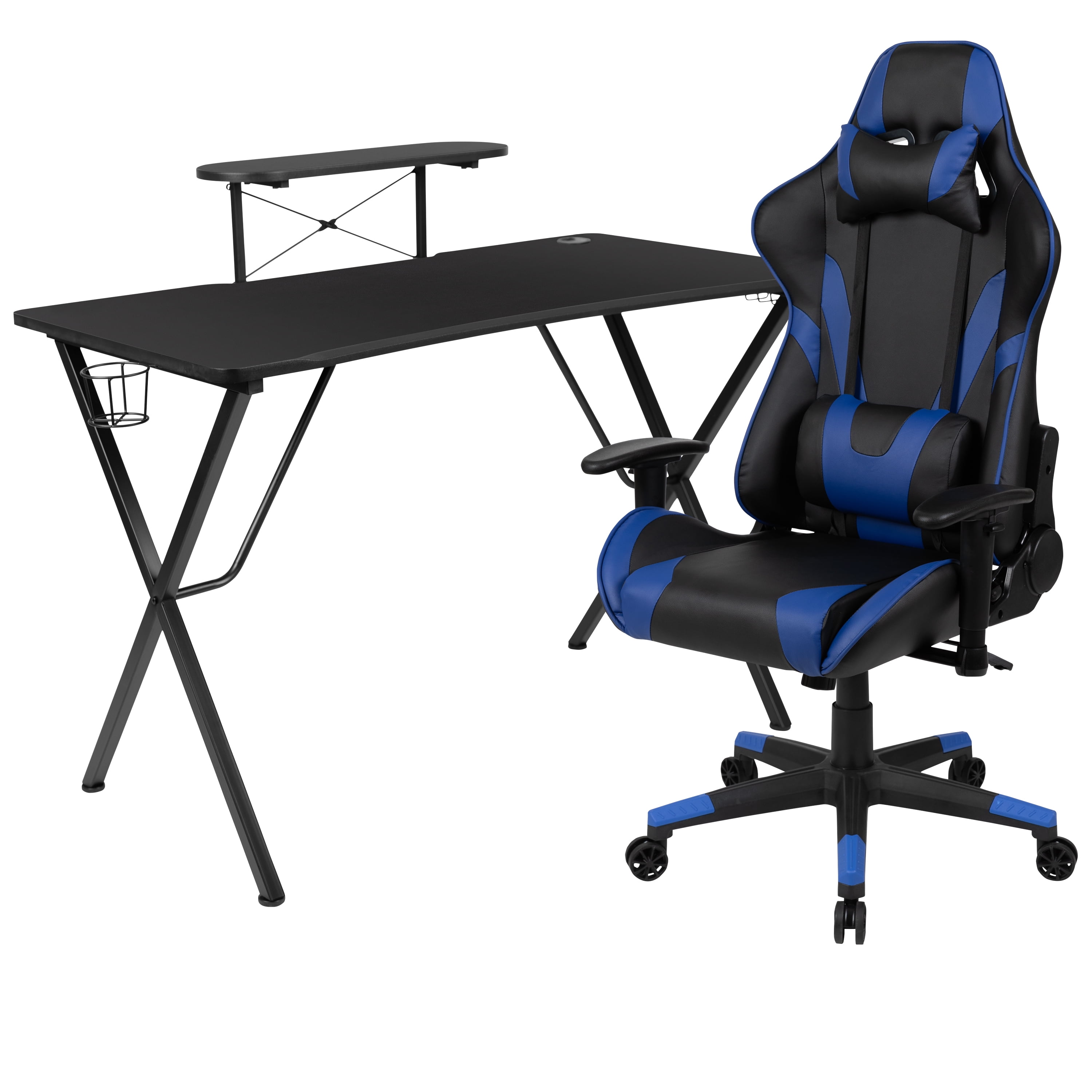 Flash Furniture Optis Black Gaming Desk and Blue Reclining Gaming Chair