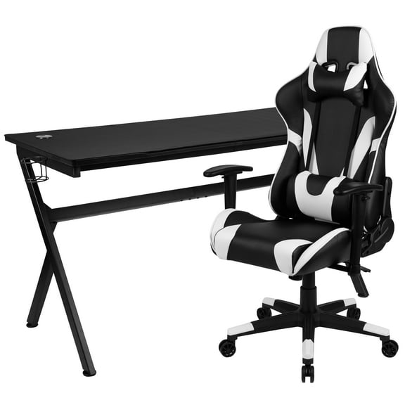 Flash Furniture Optis Gaming Desk and Black Reclining Gaming Chair Set /Cup Holder/Headphone Hook/Removable Mouse Pad Top - Wire Management
