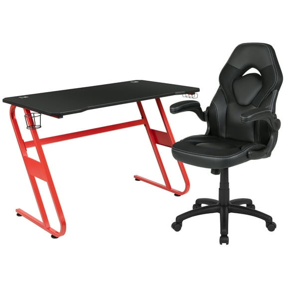 Flash Furniture Optis Red Gaming Desk and Black Racing Chair Set with Cup Holder and Headphone Hook