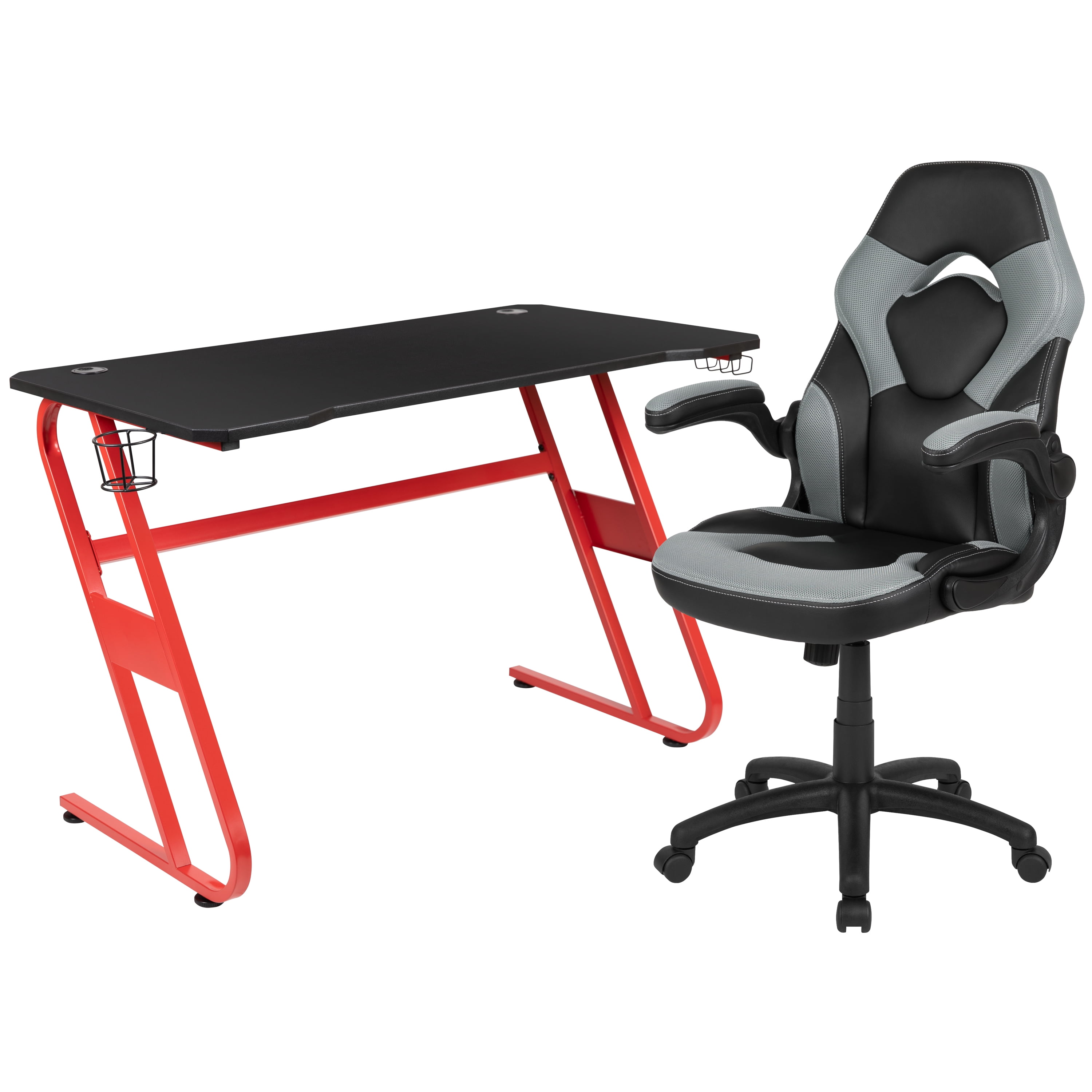 Flash Furniture Deepside Gaming Bundle-Cup/Headphone Desk & Reclining  Footrest Chair