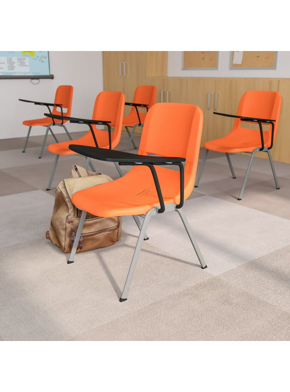 Flash Furniture Orange Ergonomic Shell Chair with Left Handed Flip-Up Tablet Arm
